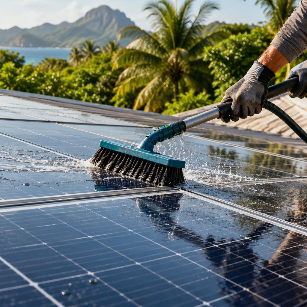 Imagem ilustrativa de limpeza cuidadosa de painéis solares